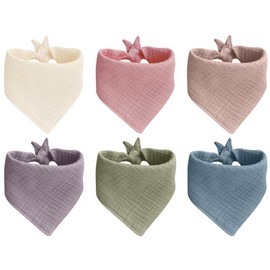 DBTW 6Pcs Baby Bandana Dribble Bibs, Soft & Absorbent for Teething and Drooling, with 2 Adjustable Snaps - Ideal for Newborns and Toddlers