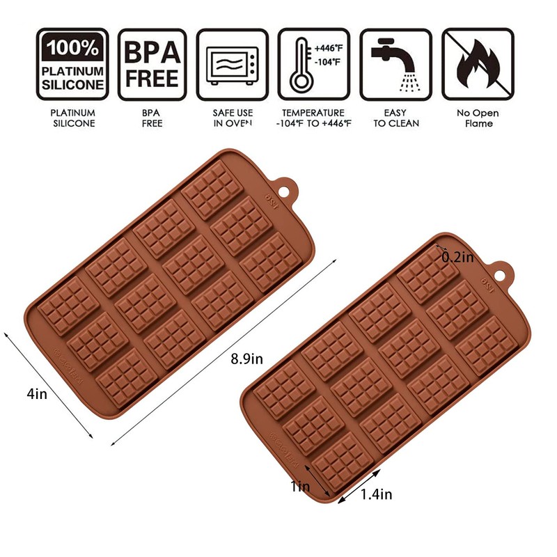 Waffle Chocolate Moulds Silicone Candy Molds, 3PCS12-Cavity Small Break Apart