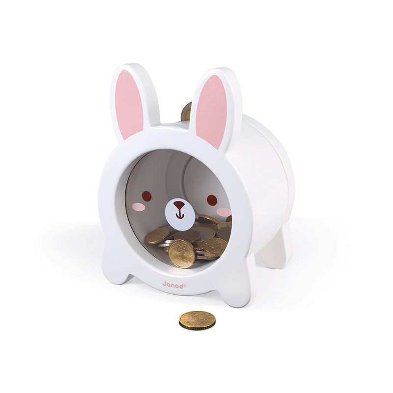Janod - Wooden Bunny Money Box for Children - Transparent