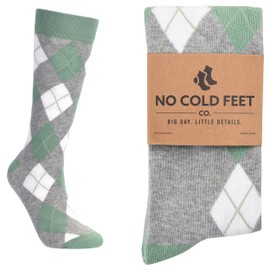No Cold Feet Fun Colorful Novelty Socks for Men for Dress Casual Formal Groomsmen Wedding, Sage and Grey Argyle, Size S (6-8)