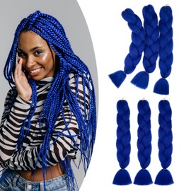 Gairyan Braiding Hair Extensions for Braiding 6 Packs 600g 24" Ombre Jumbo Braiding Hair Coloured Synthetic Hair for Women Soft Box Braids Crochet Twists (Sapphire Blue)