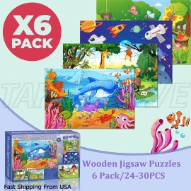 Unbranded Puzzles for Kids, 6-Pack Educational Wooden Jigsaw Set for 3-5 Years Old Toddler