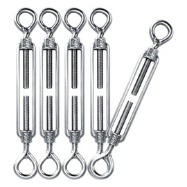 Eye & Eye Turnbuckles Twours 304 Stainless Steel Heavy Duty Turnbuckle Wire Rope Cable Tensioner Adjustable O to O Turnbuckle for Shade Sail (5/16" (M8) - 5PCS)
