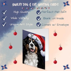 Doggie of the Day Christmas Santa Hat Wearing Bernese Dog Note Cards - Adorable Pets Invitation Cards with Envelopes - Pet Artwork Christmas Note Cards (50 Greeting Cards)