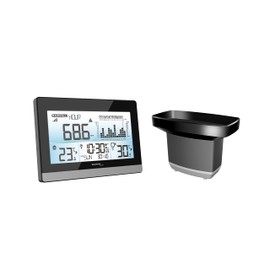 technoline WS9016 Rain Gauge, Rain Meter, Rain Monitor, Rain Monitor, Indoor and Outdoor Temperature, Radio-Controlled Clock, Rain History, Black