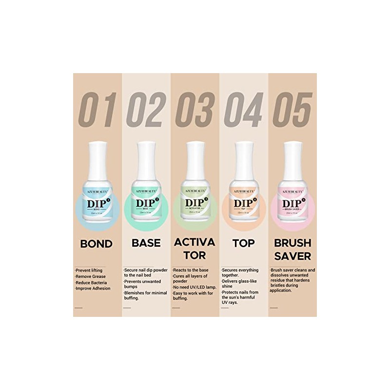 AZUREBEAUTY Dip Powder Gel Líquido de 5 piezas con bon,