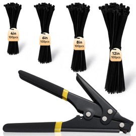 Innconee Zip Tie Tool Kit with 400 Cable Ties Assorted Sizes (4", 6", 8", 12"), Zip Tie Gun Kit Tensioning and Cutting Tool for Fastening Plastic Nylon Cable Ties