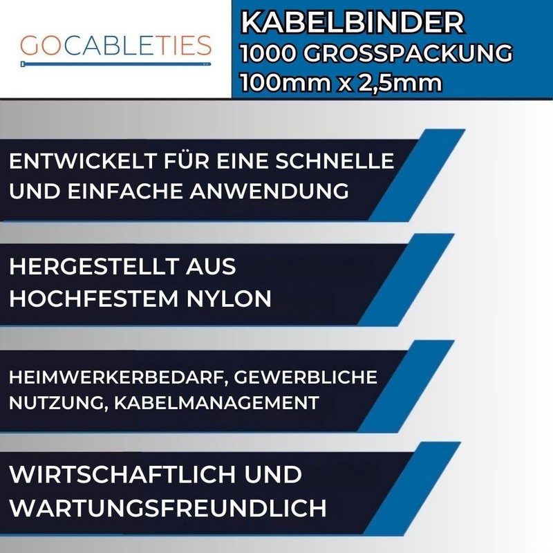 Gocableties Cable Ties 1000 Pieces Red 100mm x 2.5mm with