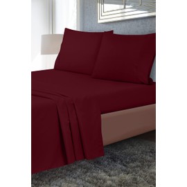 Royale Linens 2 Pack Bulk Flat Sheet Set - Top Sheets - Soft Microfiber - Wrinkle & Stain Resistant - for Hotel, Massage Table, Hospital, Dorm - Twin XL Flat Sheet Sold Separately (Twin XL, Burgundy)