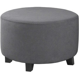 Round Stretch Ottoman Cover Slipcover Storage Ottoman Covers Folding Stool Furniture Protector Cover for Footrest Ottoman (Dark Grey,Medium)