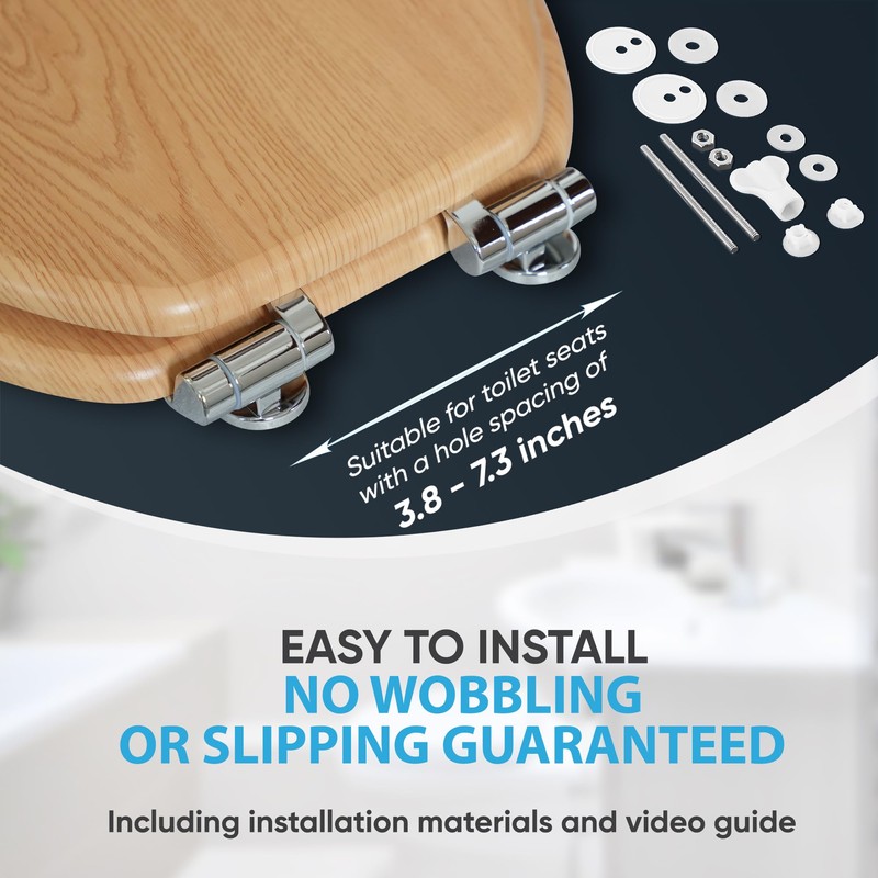 SANILO Wooden Toilet Seat with Soft Close [ROUND] - Decorative,
