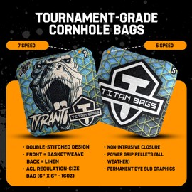 Titan Bags Tyrant Cornhole Bags – Regulation Cornhole Bean Bag with Linen Grip for Strategic Drag Shots, All-Weather Power Grip Pellets for Indoor and Outdoor Tossing – Geo Design, 6"x6", Pack of 4