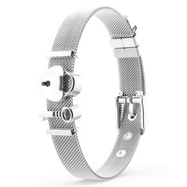 THIORA® - Bracelet with Charms, Pendant Charms, Rose Gold Silver Gold | Bracelet Bangle, Gift, Mesh Charm Bracelet Set Women, Classic Line, Stainless Steel, Unlocked Love - Silver