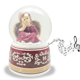 Snow globe Christmas angel red dreamy | base with ornaments | with music box "Wassermusik | Height: 140 mm Width: 100 mm | 20033