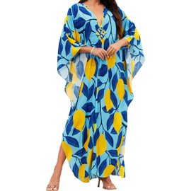 MAKABO Kaftan Dresses for Women, Plus Size Colorful Fruit Print Cover Ups Caftan Beach Dresses