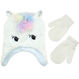 PEAK 2 PEAK Girls Unicorn Face Critter Scandi Cold Weather Hat and Mitten Set - 2-4 Toddler…