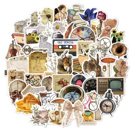 Vintage Stickers, Pack of 50, Aesthetic Cottagecore Decor, Vinyl Stickers for Scrapbooking, Laptop, Teenagers, Girls, Adults, Retro Gifts