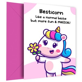 Bestie Birthday Card from Friend - Funny Bestie Card for Her - Unicorn Cards for Girls and Women, Bestie Card, Pink