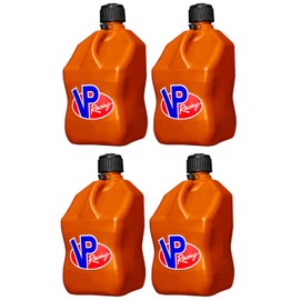 VP Racing Fuels Motorsport 5 Gallon Square Even-Density Plastic Utility Jug Orange (4 Pack). Close-Trimmed Cap and Neck for Tight Seal.