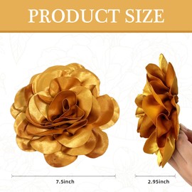 7.5in Extra Large Rose Brooch Exquisite Shiny Satin Camellia Brooch Oversized Flower Brooch Lapel Pin,Suitable For Women Dance Banquet Wedding Hair Clothing Accessories (Gold)