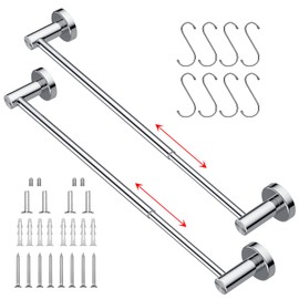 2 Pack Adjustable 16 to 27.6 Inch Single Towel Bar, iMomwee Chrome Finished SUS304 Stainless Steel Bath Towel Holder, Wall Mount Towel Rail Hanger for Bathroom Lavatory Washroom Kitchen (1" Diameter)