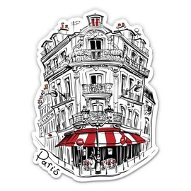 Paris France CafŽ - 3" Vinyl Sticker - for Car Laptop I-Pad Phone Helmet Hard Hat - Waterproof Decal
