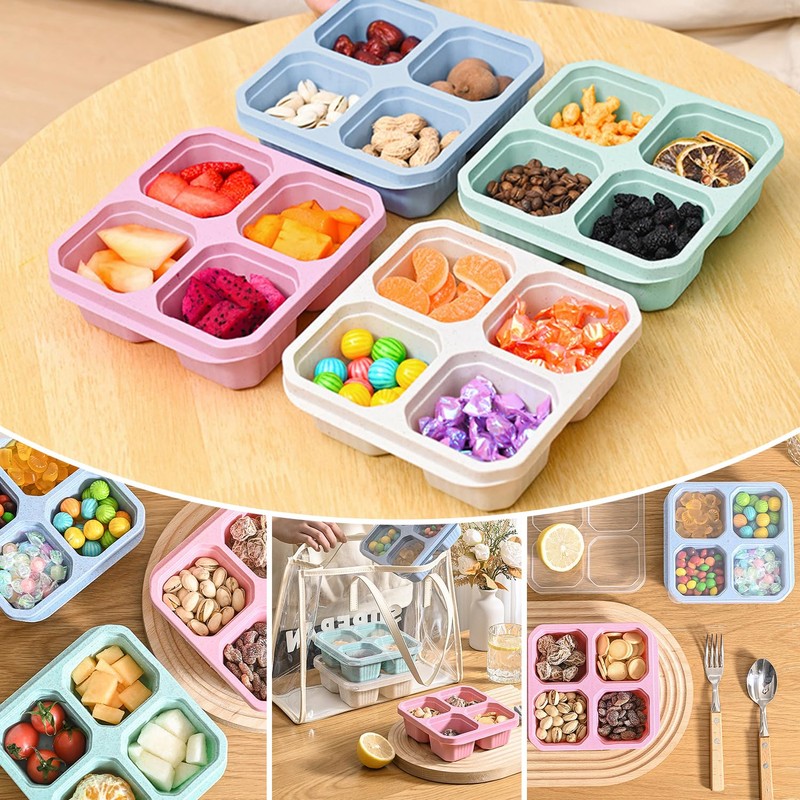 BLLREMIPSUR 4 Pack Snack Boxes with Lids, 4 Compartments Bento