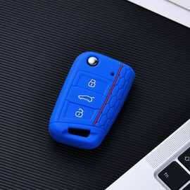 OATSBASF OATSBASF Car Key Case For VW, Key Case Compatible with VW Golf 7 MK7Silicone Key Case, Key Box Cover for VW Polo, Skoda, Tiguan, 3 Buttons (G-Blue)