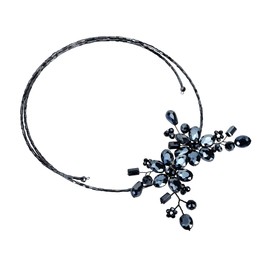 AeraVida Sparkling Black Crystal Floral Bouquet Wraparound Choker Necklace