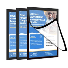 KIBBEH 3 Pack Black Acrylic Magnetic Document Holders - 8.5" x 11" Wall-Mounted Display Frame with Self-Adhesive Backing, Effortless Opening for Horizontal/Vertical Office/Retail Use