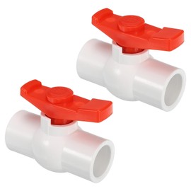 PATIKIL 25mm 1" ID PVC Ball Valve, 2 Pack Socket Type Shut-Off Valve with Easy to Rotate Handle for Water Flow Control, White/Red