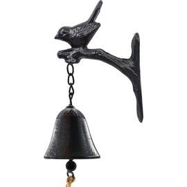MrMrKura Vintage Cast Iron Dinner Bell with Cute Bird, Black Hanging Bells with Rope for Farmhouse, Home, Church, School and Tavern Decor