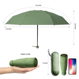 Trenovo Travel Umbrella - Mini Folding Compact Umbrella with Case, 8 Ribs Lightweight Portable Umbrella, Small Sun & Rain Pocket Umbrella for Girls and Women - Dark Green