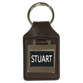 Leder Schlüsselanhänger Geburtstag Name optional Gravur - Stuart, Silber, One Size, Silber, Einheitsgröße