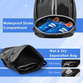 BROTOU Unisex Drawstring Backpack, Waterproof Gym Bag, Large Oxford PE Bag, Students School Bag, Durable Sports Ball Bag, with Shoe Bag (Dark Grey)