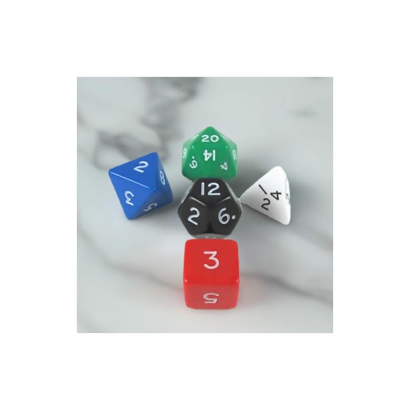 Platonic Jumbo Dice Assorted Colors with Numbers 24mm (15/16in) Set