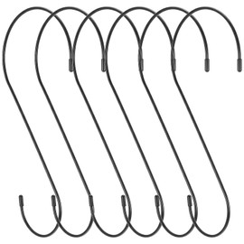 6 Pack 12 Inch Black Heavy Duty S Hooks, Extra Large Rust-Proof Metal Hangers for Bird Feeder, Planters Baskets, Lanterns, Wind Chimes, Kitchen, Office, Garden, Camping, Pan, Cups, Bags and Jeans