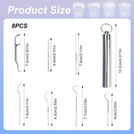 YNR Metal Toothpick Sets Stainless Steel Portable Cleaning Tooth Hook Scraper Picks Reusable Toothpick Holder Dental Picks Kits (7 Pcs Kit)