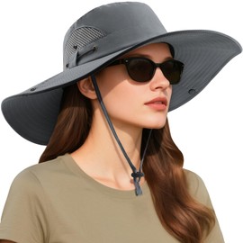 DRESHOW Women's Sun Hat UV Protection Hat Foldable Mesh Wide Brim Fishing Ponytail Summer Hats Beach Bucket Hats