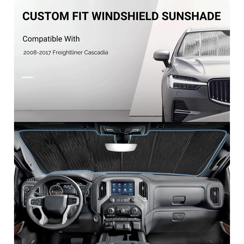 Pigenius Windshield Sunshade for Freightliner Cascadia 2008-2017 (Classic Body), Reversible