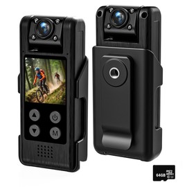 RQG 4K WiFi Body Camera, 180° Rotating Lens Mini Body Cam, Audio Video Recording Wearable Pocket Camera for Police Delivery Serving Jobs, Night Vision, 64G Memory Card, 6H Battery Life