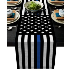 ARTSHOWING American Table Runners 13x90inch Decorative Table Runner for Dinner Parties & Events, Law Enforcement Thin Blue Line USA Flag
