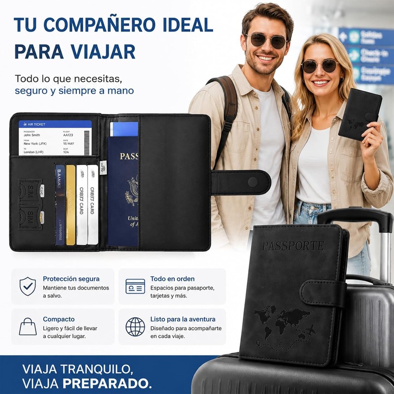 Porta Pasaporte con Bloqueo RFID, Pasaporte Funda y Visa Impermeable