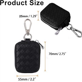 Fofvccv Earbud Case, Headphone Storage Case for AirPods 4/1/2/3/Pro 2, Leather Plaid Zipper Carrying Pouch Earbuds Bag with Keychain for Wireless Earphones, Wired Headphone & USB Cable Lattice Black