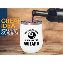 Billiard White Edition Wine Tumbler 12oz - Pool cues - Pool Player Gifts Table Rail Balls Chalk Cue Sticks