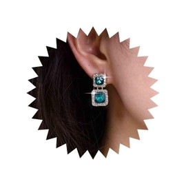 Inateannal Vintage Emerald Earrings Green Crystal Drop Earrings Gold Square Rhinestone Stud Earrings Emerald Green Square Earrings Jewellery for Women and Girls, Zinc