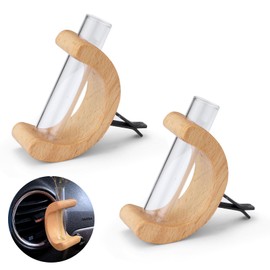 Huakaile 2 Pieces C-Shaped Mini Car Vent Flower Vase Glass Tube, Wooden Plant Car Vent Clip Decor Interior Accessories, Auto Vase Ornament (Beech)