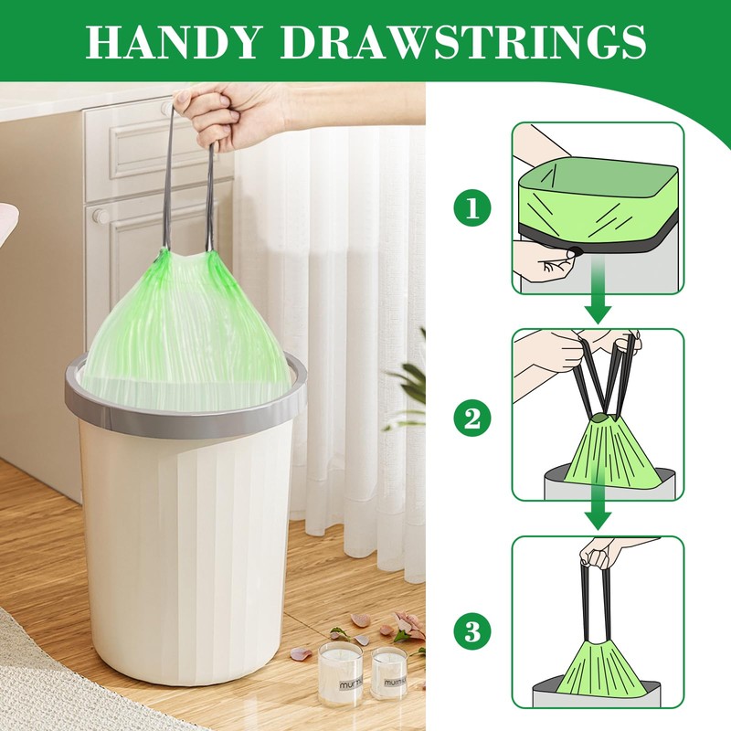 JelKen 90 Biodegradable Bin Liners 20L with Drawstring Tie Handle,