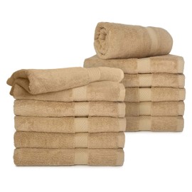 Royal Comfort World Famous 100% Bath Towel Size 24x48 at 10.5 LBS pe dz Weight ! Pack of 12 Towels. DO not Settle for Less! Towels for Pool, Gym, Spa,and Dorm. (Tan, 12)