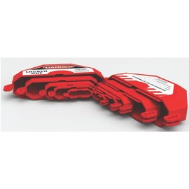 Accuform KDD470 STOPOUT Gate Valve Lockout, Fits Valve Handle Diameter 1" to 2-1/2", Hinged Plastic Clamshell Housing, Red